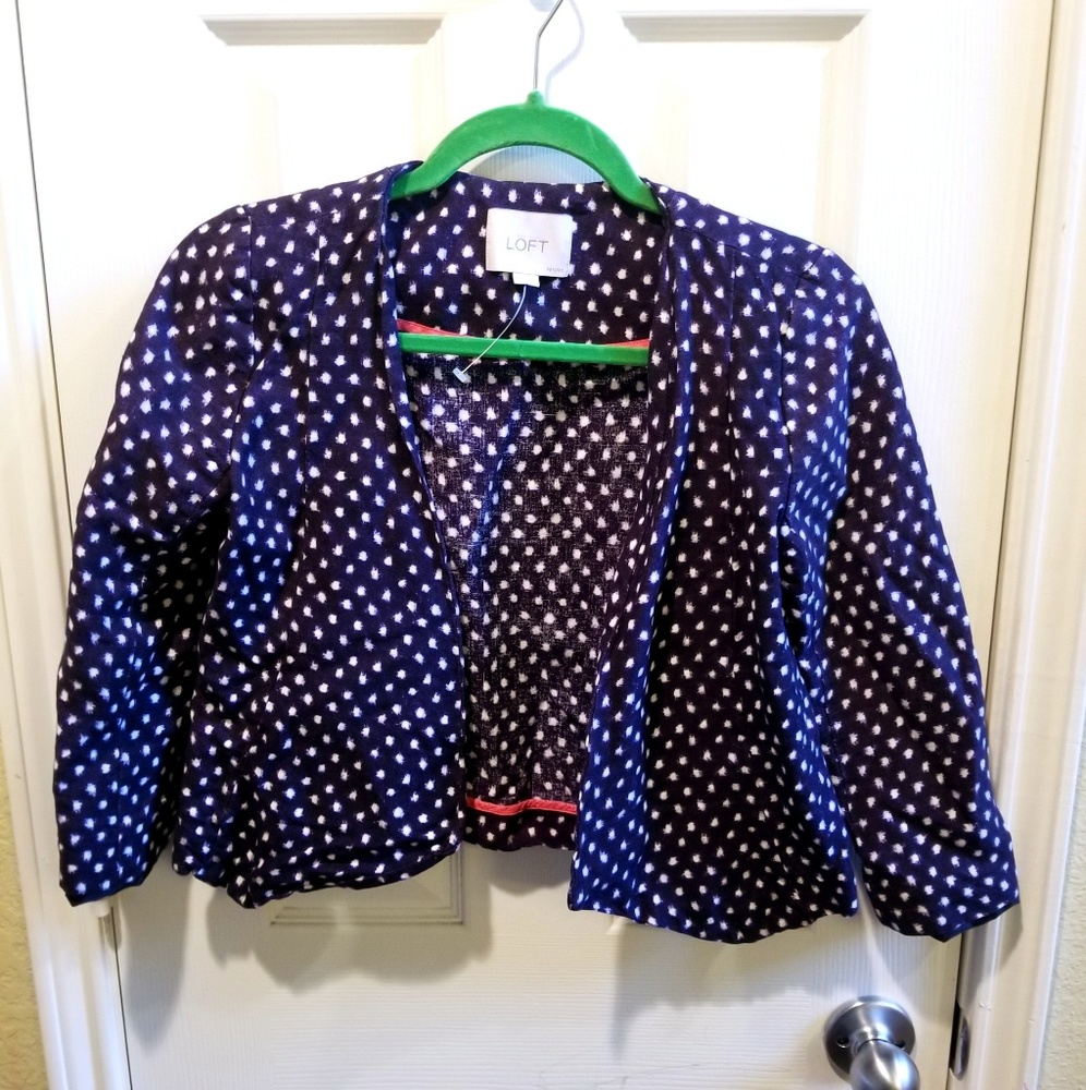 Cute Navy Blue Polka Dot LOFT Petites Blazer